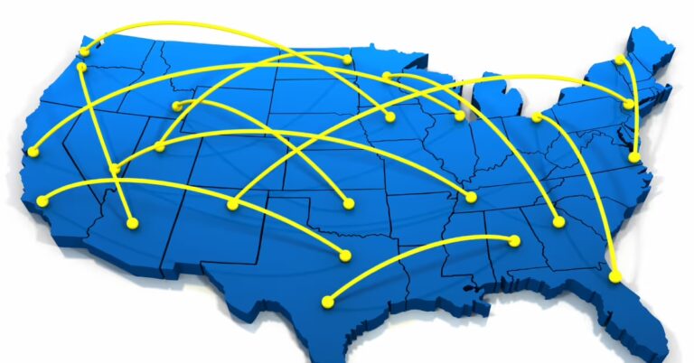 map of us and flight paths
